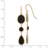 14k Yellow Gold Dangle Earrings with Black Onyx in Oval, Round, and Teardrop Shapes