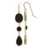 14k Yellow Gold Dangle Earrings with Black Onyx in Oval, Round, and Teardrop Shapes
