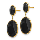 14k Yellow Gold Dangle Earrings with Black Onyx Double Ovals, Modern Minimalist Design