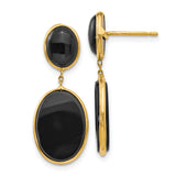 14k Yellow Gold Dangle Earrings with Black Onyx Double Ovals, Modern Minimalist Design