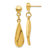 14k Yellow Gold Teardrop Dangle Earrings, Polished Drop Design, Lightweight Modern Jewelry for Women