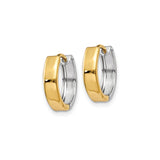14k Yellow and White Gold Hoop Earrings, Huggie Style with Polished Finish for Women