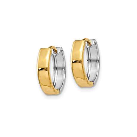 14k Yellow and White Gold Hoop Earrings, Huggie Style with Polished Finish for Women