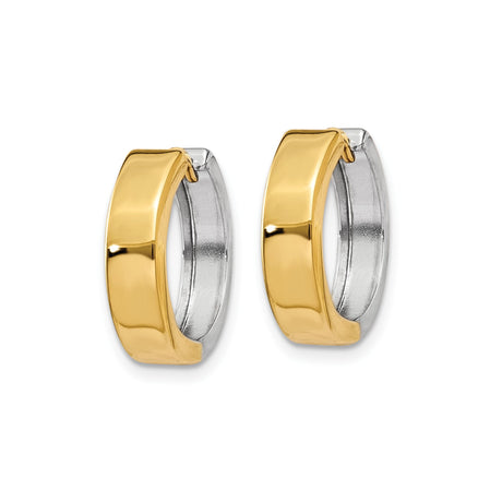 14k Yellow and White Gold Hoop Earrings, Two-Tone Polished Hinged Design for Women