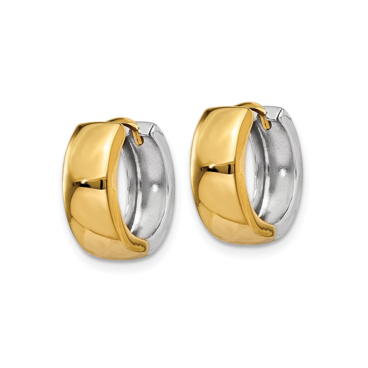 14k Yellow and White Gold Hoop Earrings, Polished Dual Tone Modern Style