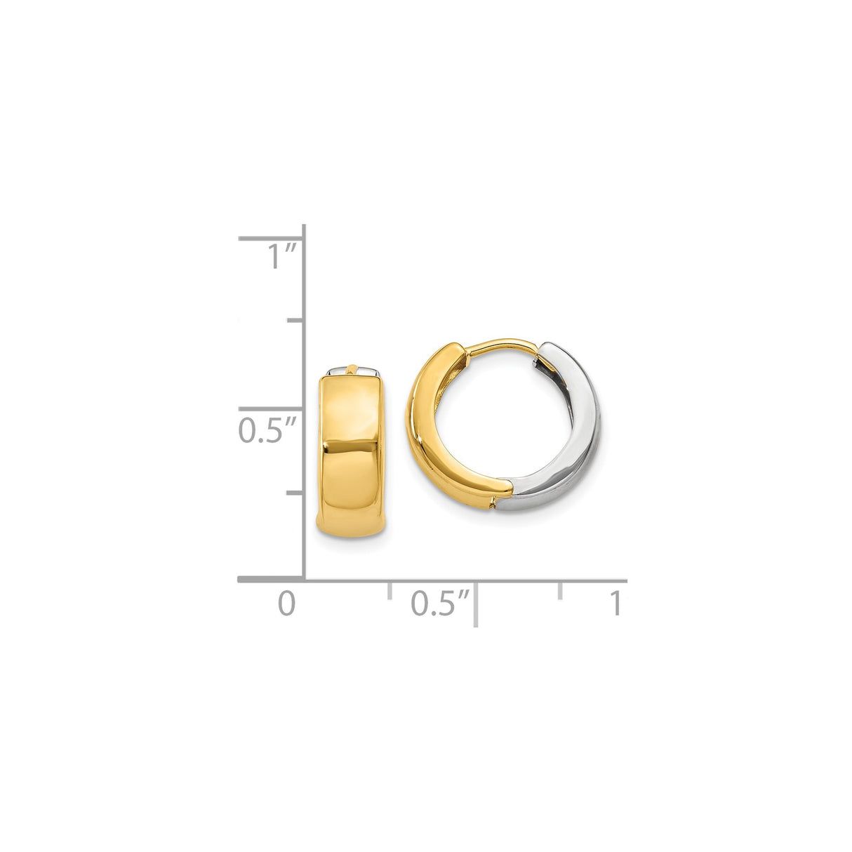 14k Yellow and White Gold Hoop Earrings, Polished Dual Tone Modern Style