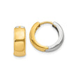 14k Two-Tone Gold Hoop Earrings with Yellow and White Segments, Polished Finish, Modern Style