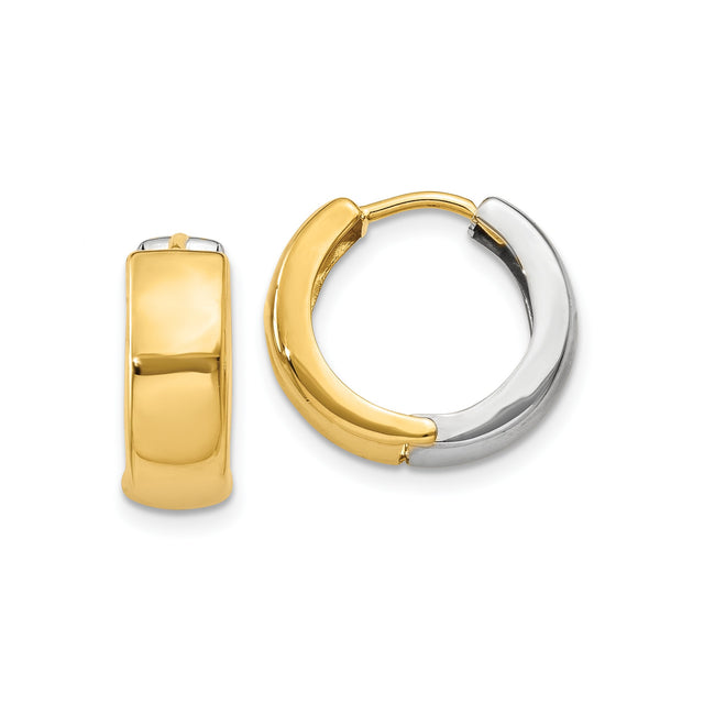 14k Yellow and White Gold Hoop Earrings, Polished Dual Tone Modern Style