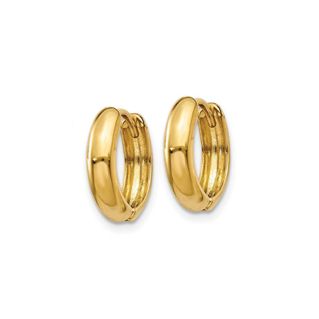 14k Yellow Gold Hoop Earrings, Small Polished Hinged Huggie Style for Men and Women