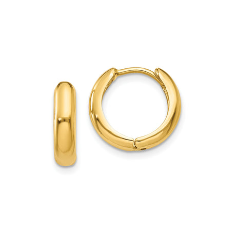 14k Yellow Gold Hoop Earrings, Small Polished Hinged Huggie Style for Men and Women