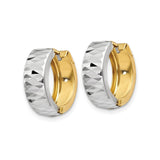 14k Two Tone Gold Hoop Earrings, Diamond Cut Textured Finish, Small Modern Hoops for Women