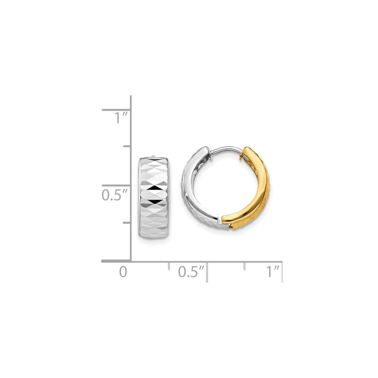 14k Two Tone Gold Hoop Earrings, Diamond Cut Textured Finish, Small Modern Hoops for Women