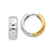 14k Two Tone Gold Hoop Earrings, Diamond Cut Textured Finish, Small Modern Hoops for Women