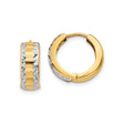 14k Yellow Gold and Rhodium Hoop Earrings, Two-Tone Diamond Cut Huggie Style for Women