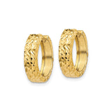 14k Yellow Gold Hoop Earrings, Diamond Cut Textured Round Huggie Style, Polished Finish for Women