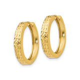 14k Yellow Gold Hoop Earrings, Diamond Cut Round Hoops with Polished Finish for Women