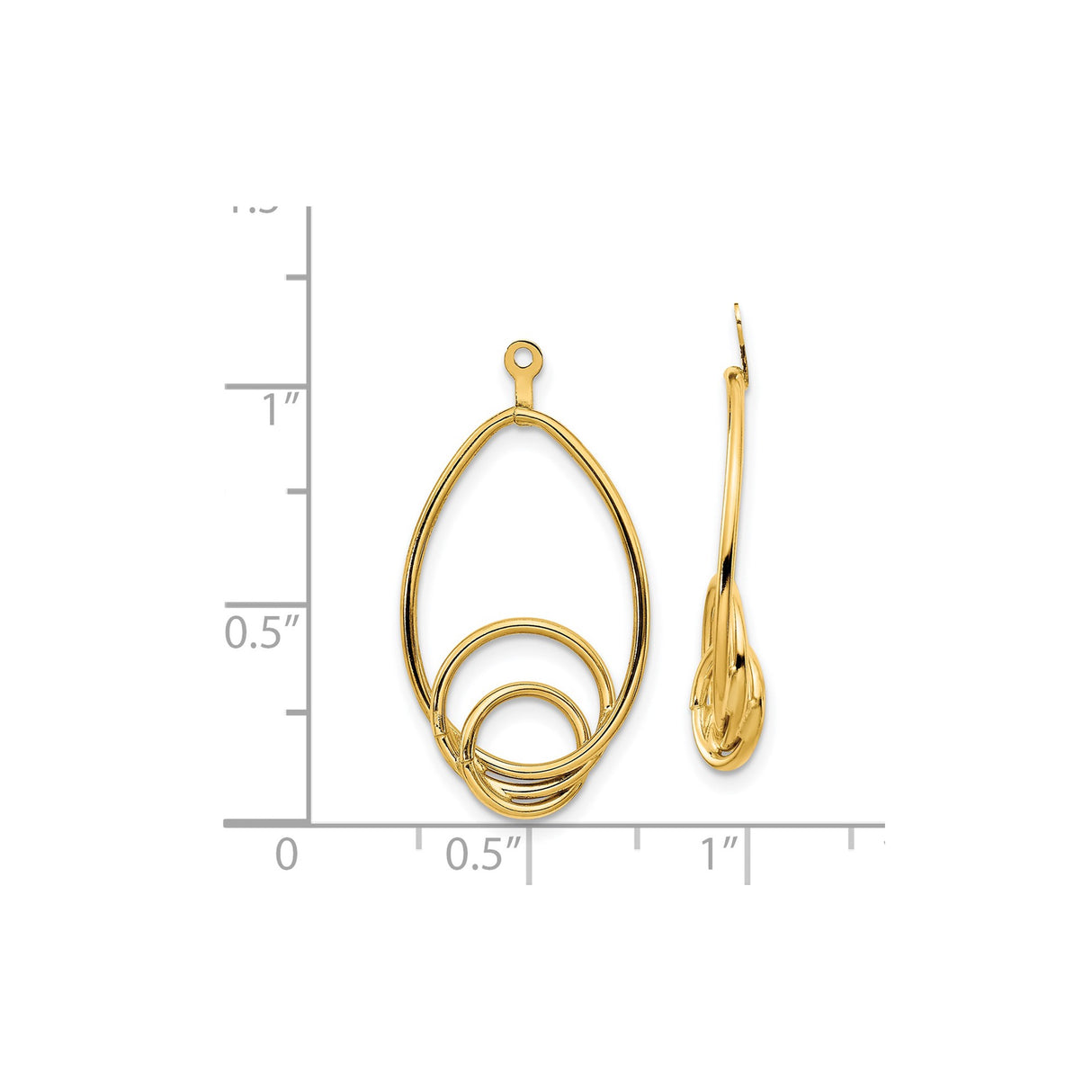 14k Yellow Gold Dangle Earrings with Open Teardrop and Overlapping Circle Design