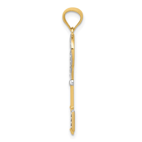 14k Multi-Tone Gold Key Pendant with Heart Shaped Top and Diamond Cut Detailing