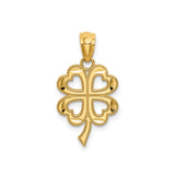 14k Yellow Gold Four-Leaf Clover Pendant with Heart-Shaped Leaves, Lucky Charm Jewelry for Women