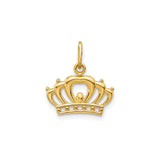 14k Yellow Gold Crown Pendant with Heart Design, Royal Style Jewelry Charm