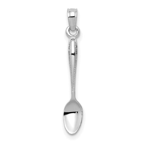 14k White Gold Spoon Pendant Charm with Detailed Design, Culinary Theme for Women