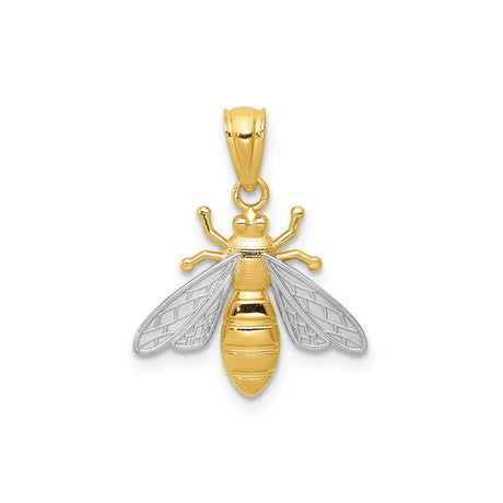 14k Multi-Tone Gold Bee Pendant with Detailed Wings and Body, Nature-Inspired Charm for Women