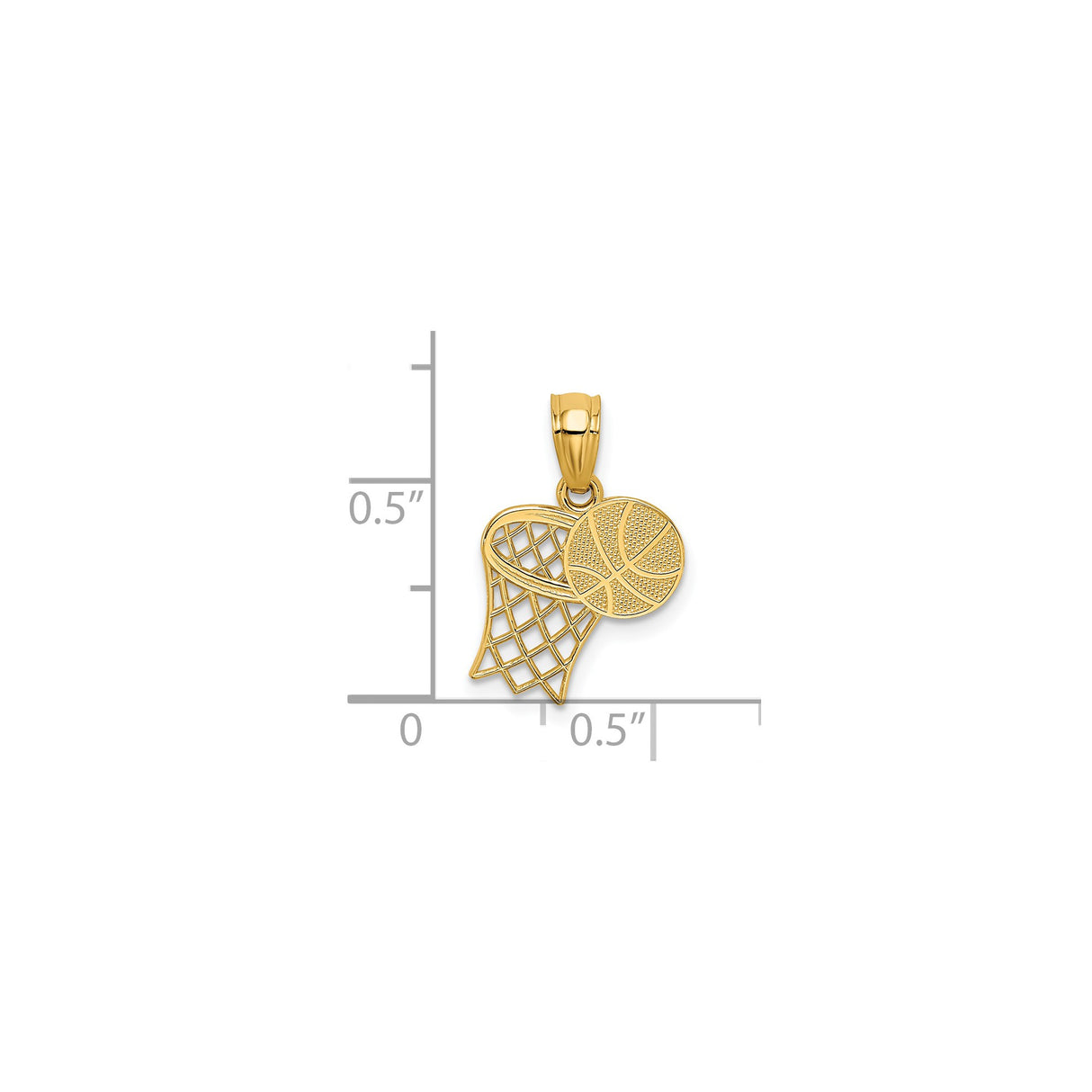 14k Yellow Gold Basketball Pendant with Detailed Net and Ball Design, Sports Jewelry