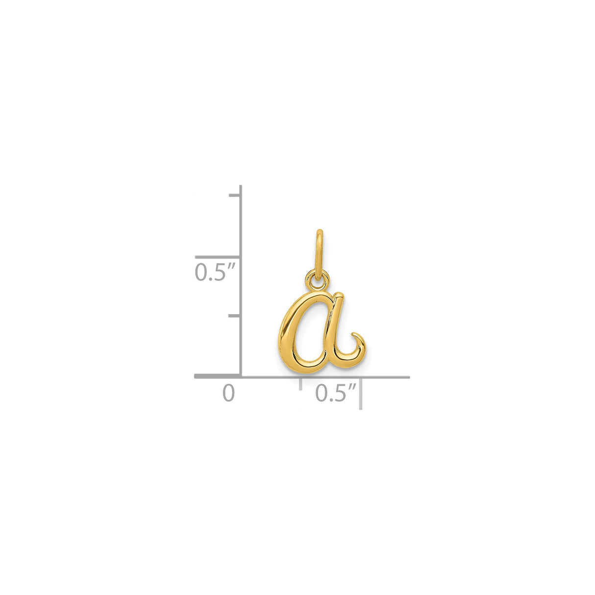 14k Yellow Gold Initial Pendant, Lowercase Cursive Letter A Charm for Women