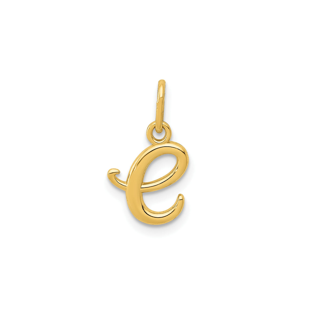14k Yellow Gold Lowercase E Pendant Charm, Script Font Initial Jewelry for Women or Unisex Wear