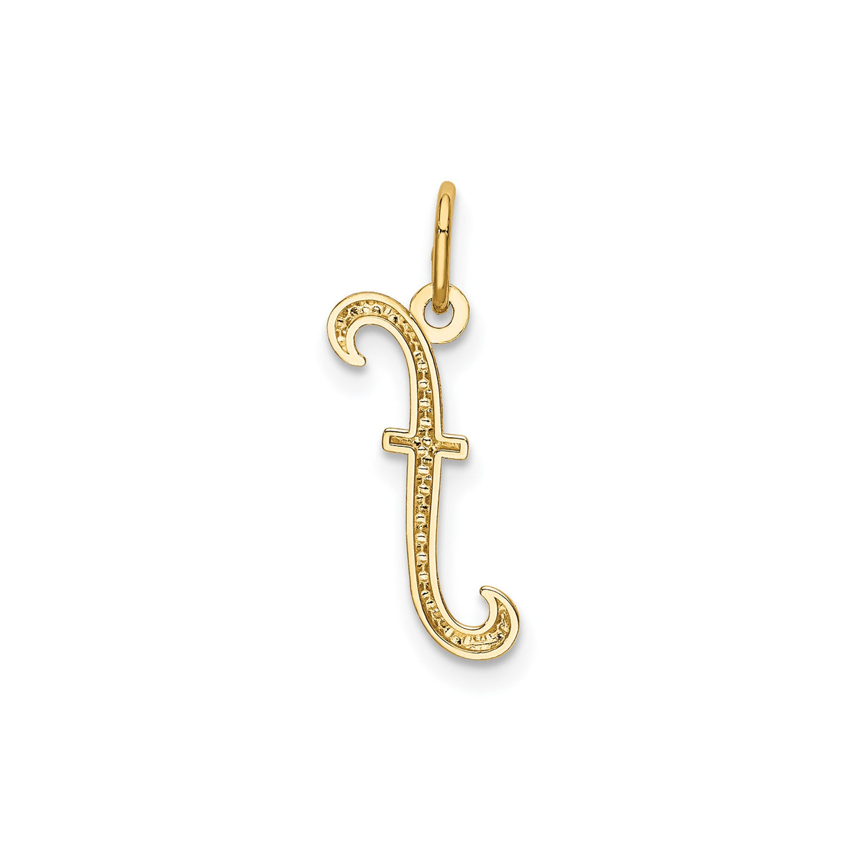 14k Yellow Gold Script F Pendant, Polished Lowercase Initial Charm for Women