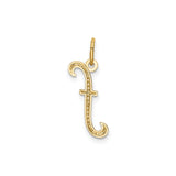 14k Yellow Gold Script F Pendant, Polished Lowercase Initial Charm for Women