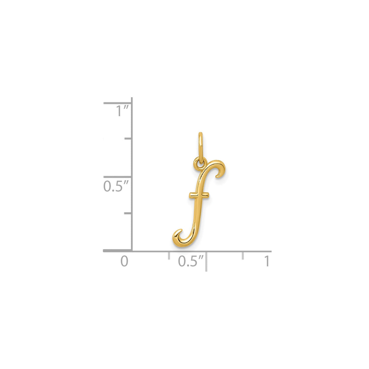 14k Yellow Gold Script F Pendant, Polished Lowercase Initial Charm for Women