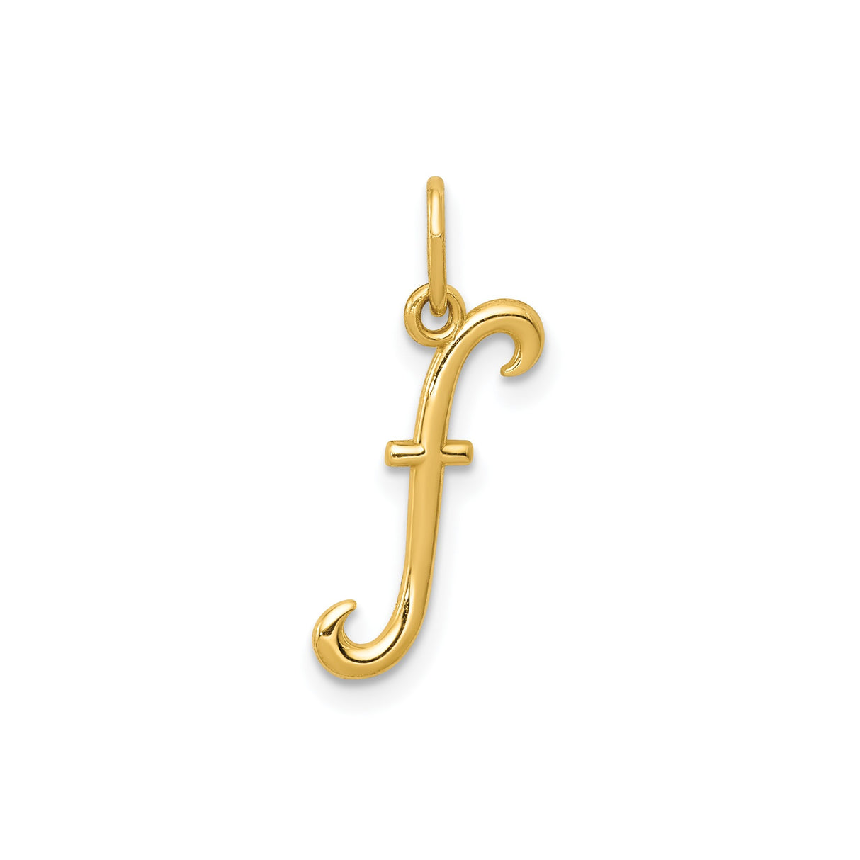 14k Yellow Gold Script F Pendant, Polished Lowercase Initial Charm for Women