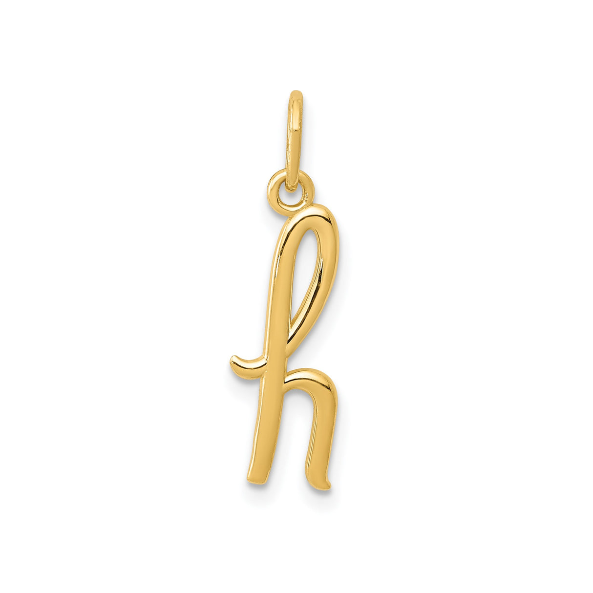 14k Yellow Gold Pendant Charm, Lowercase Letter H, Polished Script Design for Women or Unisex Wear