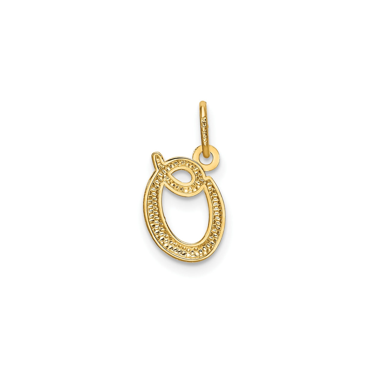 14k Yellow Gold Script Letter O Pendant, Polished Cursive Initial Charm for Women