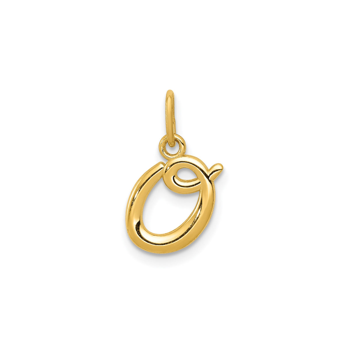 14k Yellow Gold Script Letter O Pendant, Polished Cursive Initial Charm for Women