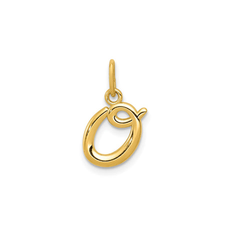 14k Yellow Gold Script Letter O Pendant, Polished Cursive Initial Charm for Women