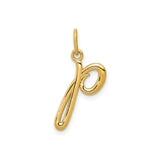 14k Yellow Gold Letter P Pendant, Cursive Script Initial Charm for Women