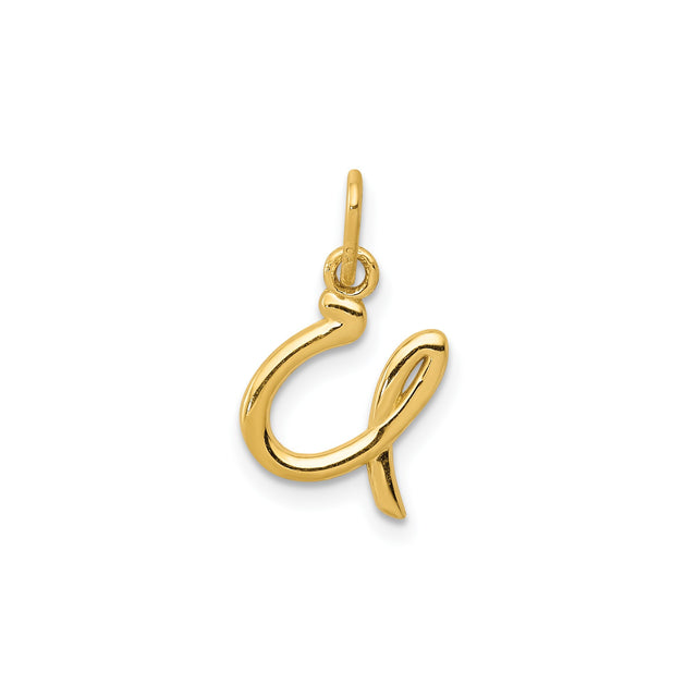 14k Yellow Gold Script Initial A Pendant Charm, Cursive Letter Design for Women