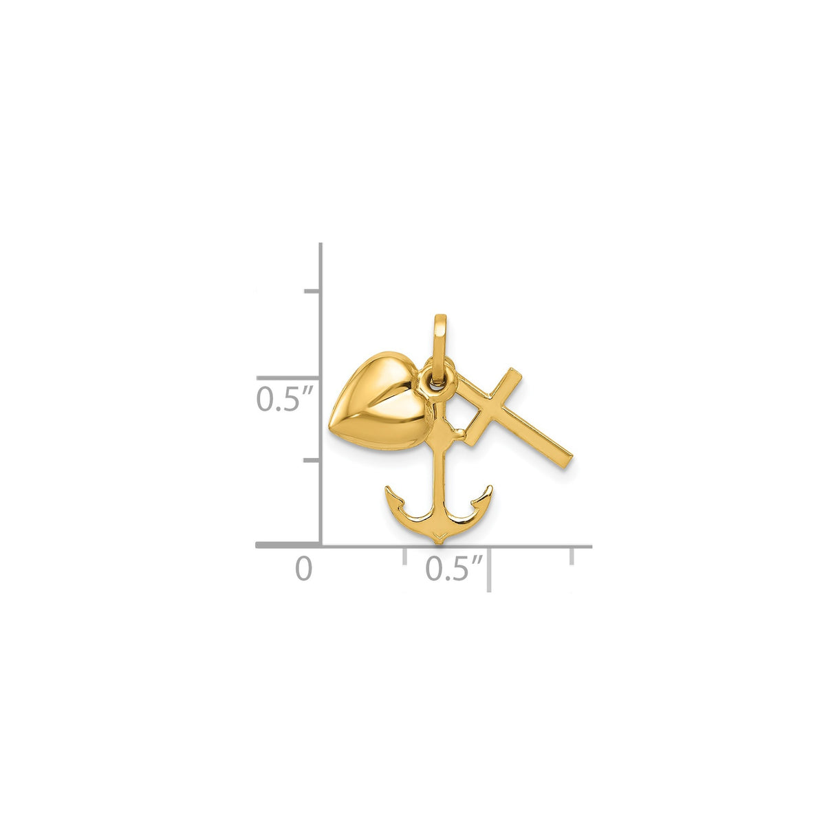 14k Yellow Gold Pendant with Cross, Heart, and Anchor Symbols of Faith, Love, and Hope
