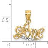 14k Multi-Tone Gold Love Pendant with Heart Script and Diamond Cut Accents for Women