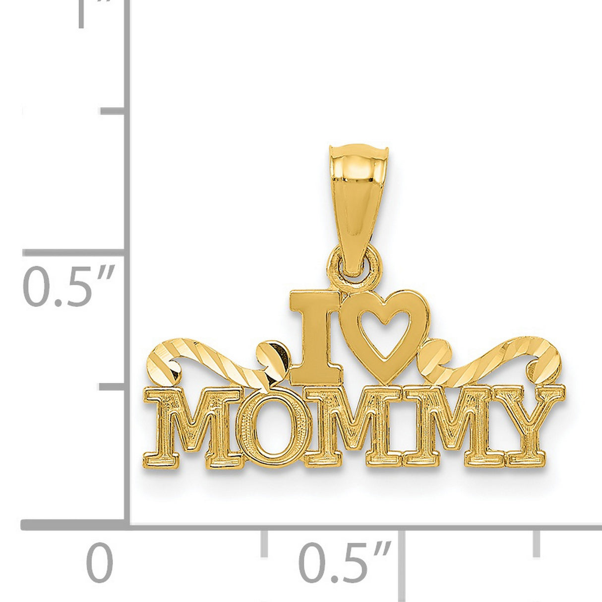 14k Yellow Gold I Heart Mommy Pendant with Swirl Accents, Sentimental Mom Charm