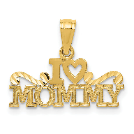 14k Yellow Gold I Heart Mommy Pendant with Swirl Accents, Sentimental Mom Charm