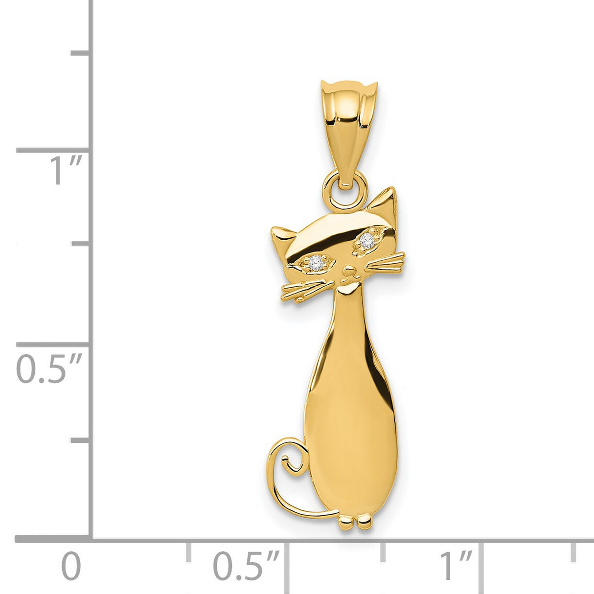 Diamond Cat 20x9 mm Charm Pendant in Real 14k Yellow Gold