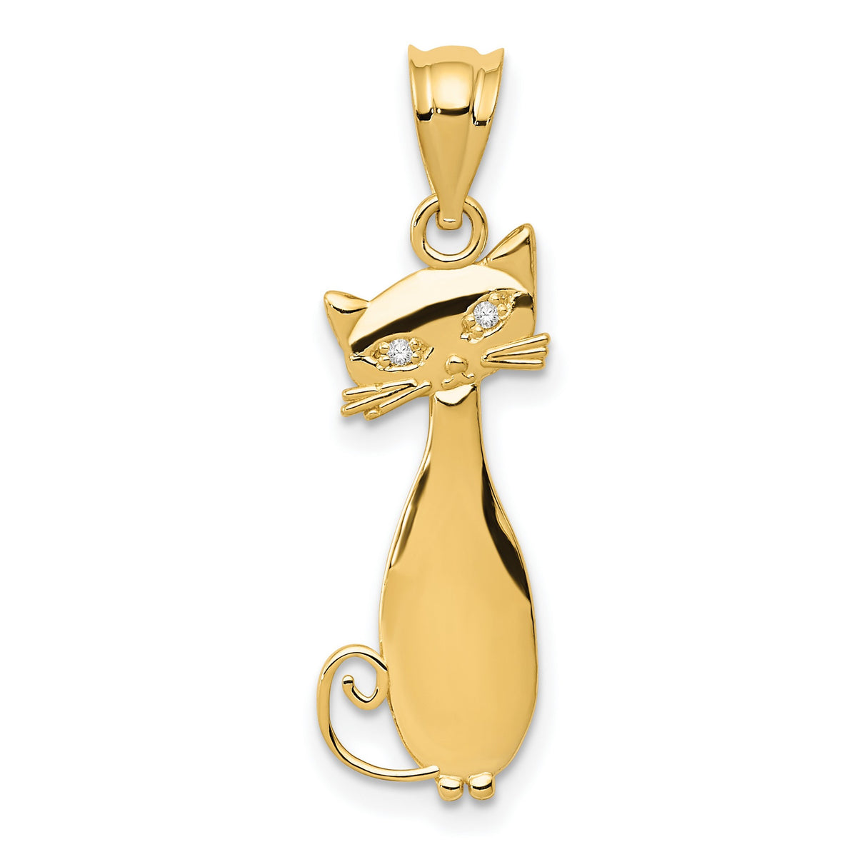 Diamond Cat 20x9 mm Charm Pendant in Real 14k Yellow Gold