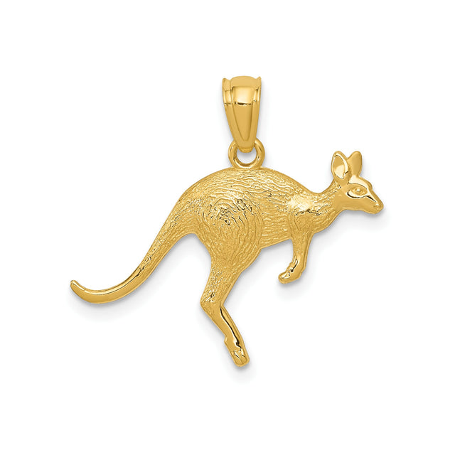 14k Yellow Gold Kangaroo Pendant, Detailed Animal Charm, Australia Wildlife Theme
