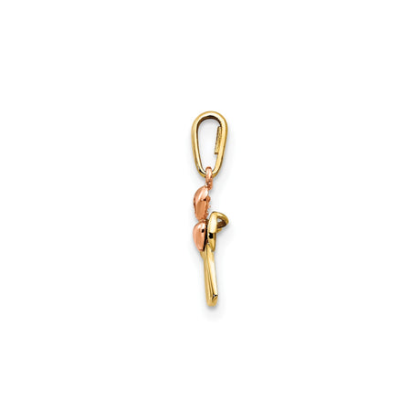 14k Two-Tone Gold Cross Pendant with Cubic Zirconia, Rose Gold Hearts, Christian Symbol