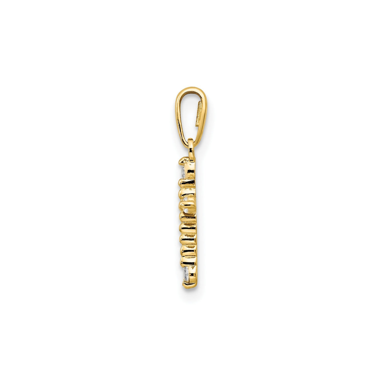 14k Yellow Gold Cross Pendant with Cubic Zirconia and Beaded Detailing for Women