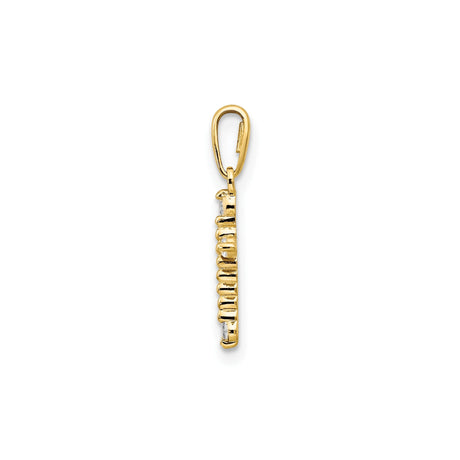 14k Yellow Gold Cross Pendant with Cubic Zirconia and Beaded Detailing for Women