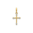 14k Yellow Gold Cross Pendant with Cubic Zirconia and Beaded Detailing for Women
